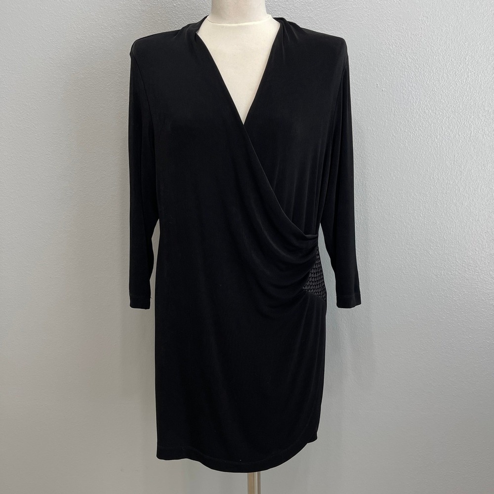Chico's Travelers Women's Faux‎ Wrap Dress Size 2 Large 12 Black Neck